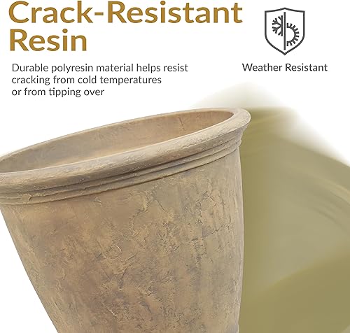 Miniatura 2 de Sunnydaze Decor 24-Pulgadas Anjelica Maceta Grande de Plástico para Plantas - Macetero Redondo de Poliresina para Exteriores con Orificios de