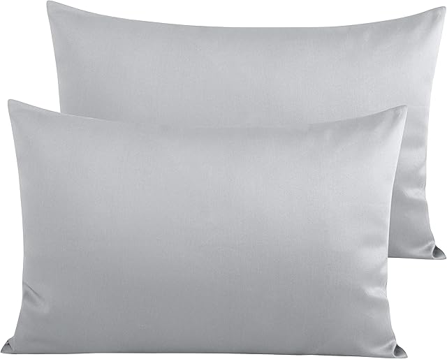NTBAY 2 Pack 500 Thread Count 100% Egyptian Cotton Pillow Cases, Super Soft Cozy and Breathable Envelope Closure Standard Pillowcases, 50x75 cm, Light Grey