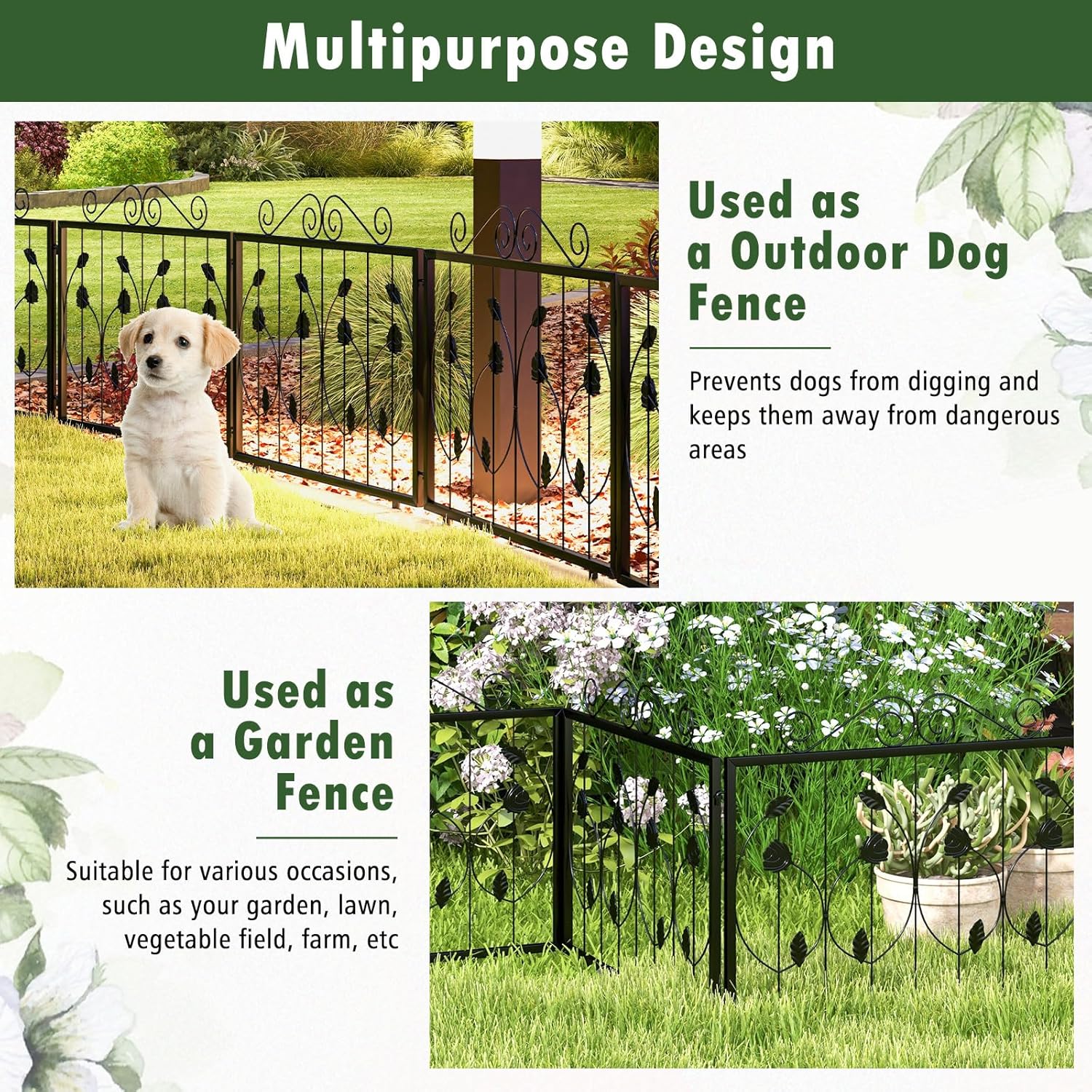 Giantex Decorative Garden Fence 8 Pack, 23.5''(H) x 15.3ft (L) Rustproof Metal Fencing Animal Barrier for Small Dogs Rabbits, Flower Bed Edging Fence Border for Outdoor Yard Patio Landscape Decor