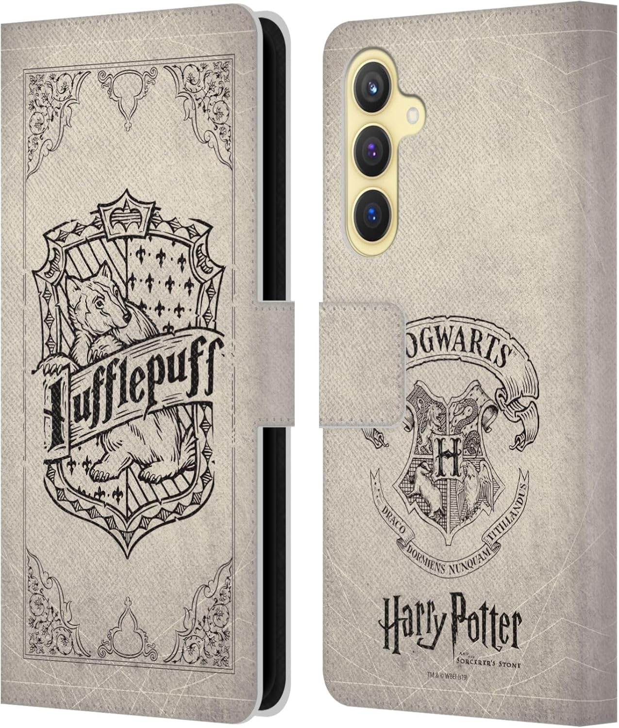 Head Case Designs Officially Licensed Harry Potter Hufflepuff Parchment Sorcerer's Stone I Leather Wallet Case Compatible with Samsung Galaxy S23 FE 5G