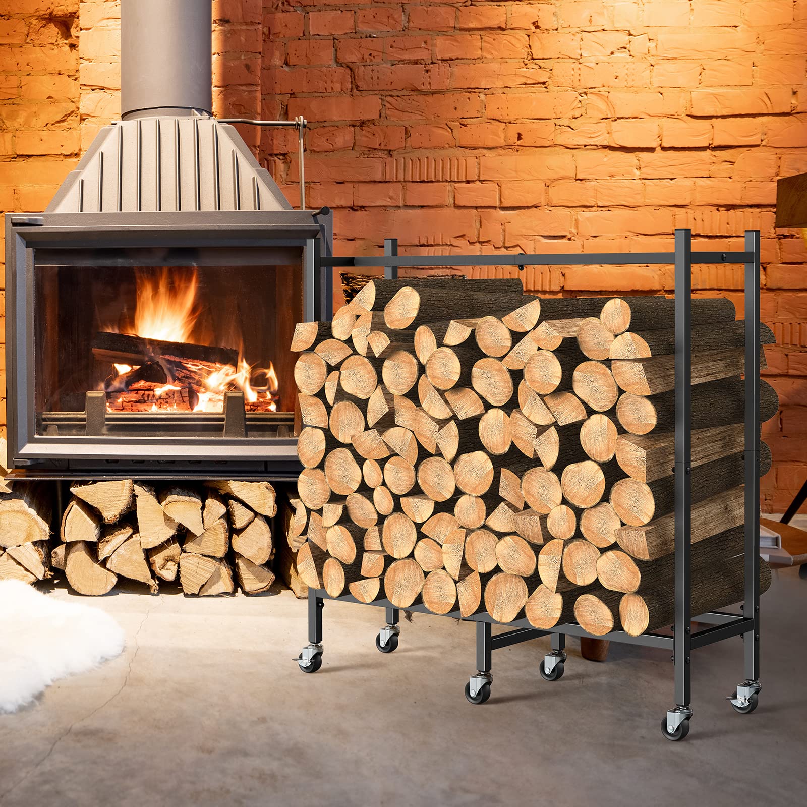 2.6ft Outdoor Indoor Firewood Rack Holder for Fireplace Wood Storage, Firewood  Holder with Wheels, Heavy Duty Logs Stand Stacker Holder for Fireplace  Metal Lumber Storage Carrier Organizer : Amazon.ca: Patio, Lawn u0026