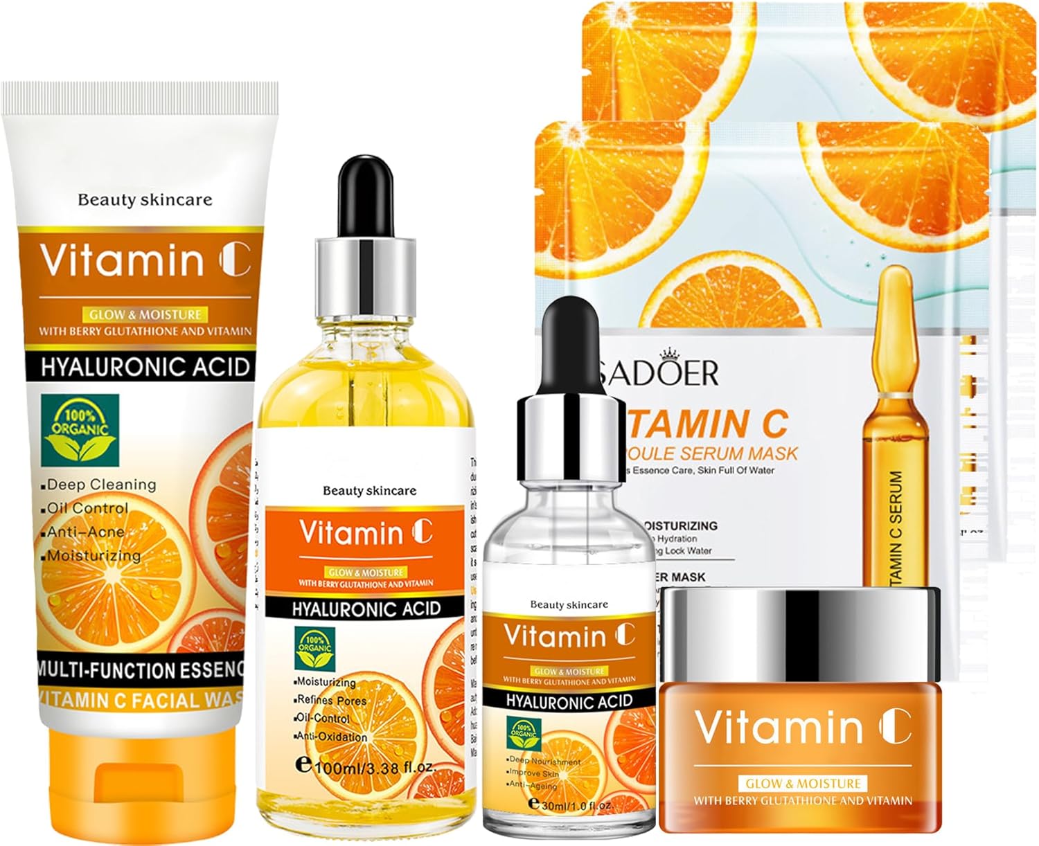 Rosarden Skincare Set for Teenage Girls – Vitamin C Skincare Gift Set – Skin Care Sets & Kits with Facial cleanser, Toner, Essences, Facial cream, Mask Pamper Gifts for Women