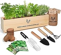 Meekear 5 Herb Seeds Starter Kit with Wooden Planter Box - Basil, Parsley, Rosemary, Thyme, Mint Indoor Kitchen Windowsill Garden DIY