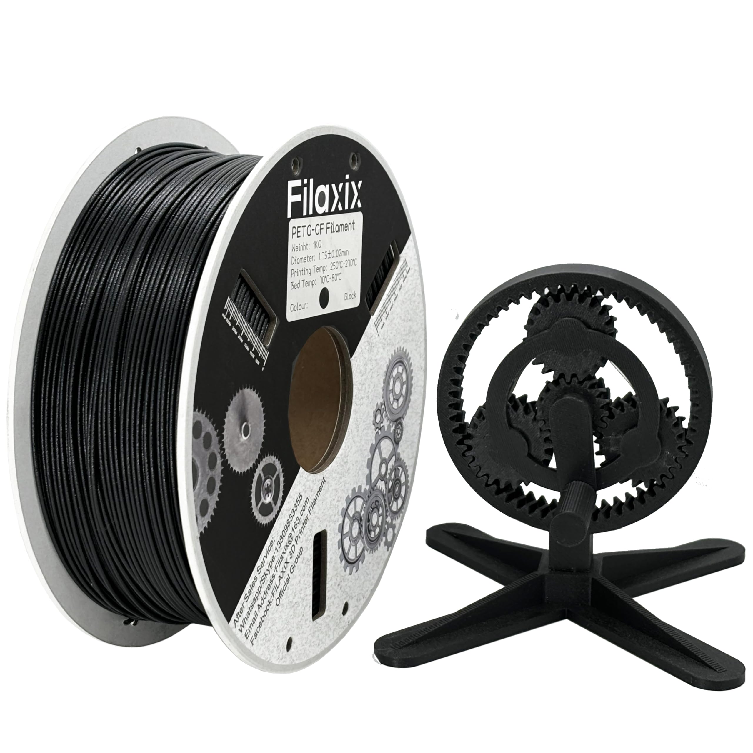 Glasfaser PETG Filament 1,75mm,Hohe Steifigkeit & Festigkeit,Ausgezeichnete Dimensionsstabilit?t,Witterungsbest?ndig & Haltbarkeit,Kompatibel mit Bambus LAB 3D-Drucker,1KG,Schwarz