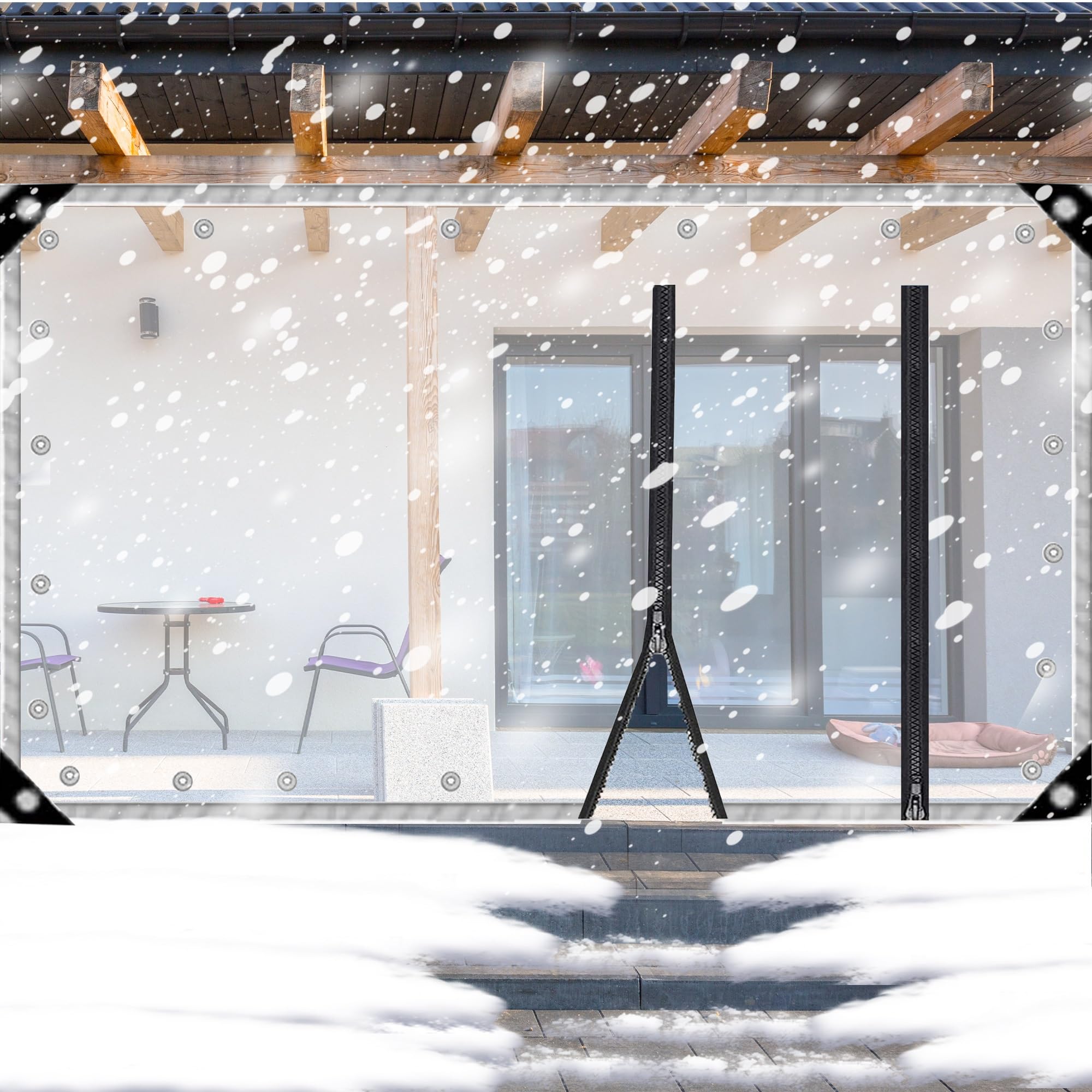 Clear Tarps with Zip Door,Transparent Waterproof Tarpaulin with Grommets, Outdoor Weatherproof,Snow Protection Clear Tarp Curtains with Zip, Insulation Shed Cloth (Size : H2.1xW10m/H6.8xW32.8ft)