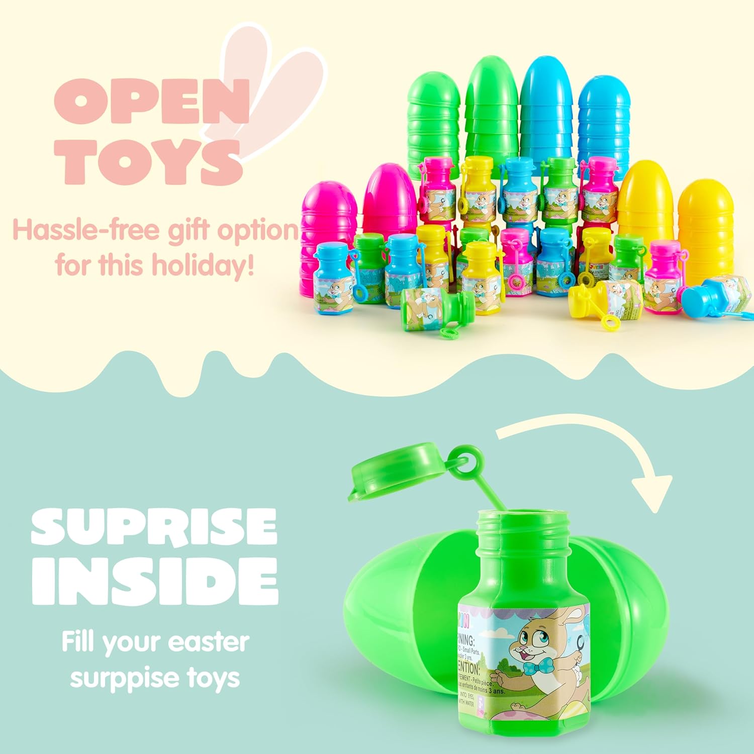 JOYIN 24 Pcs Prefilled Easter Eggs Bubble Wands for Kids Party Favors, Basket Stuffers, Toys Inside for Children Fun, Easter Decorations, Egg Hunt Game, Classroom Prize Supplies Gifts Décor