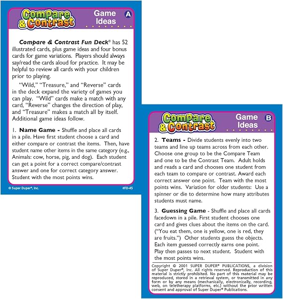 Super Duper Publications | Compare and Contrast Fun Deck | Language Development and Reasoning Skills Flash Cards | Educational Learning Materials for Children