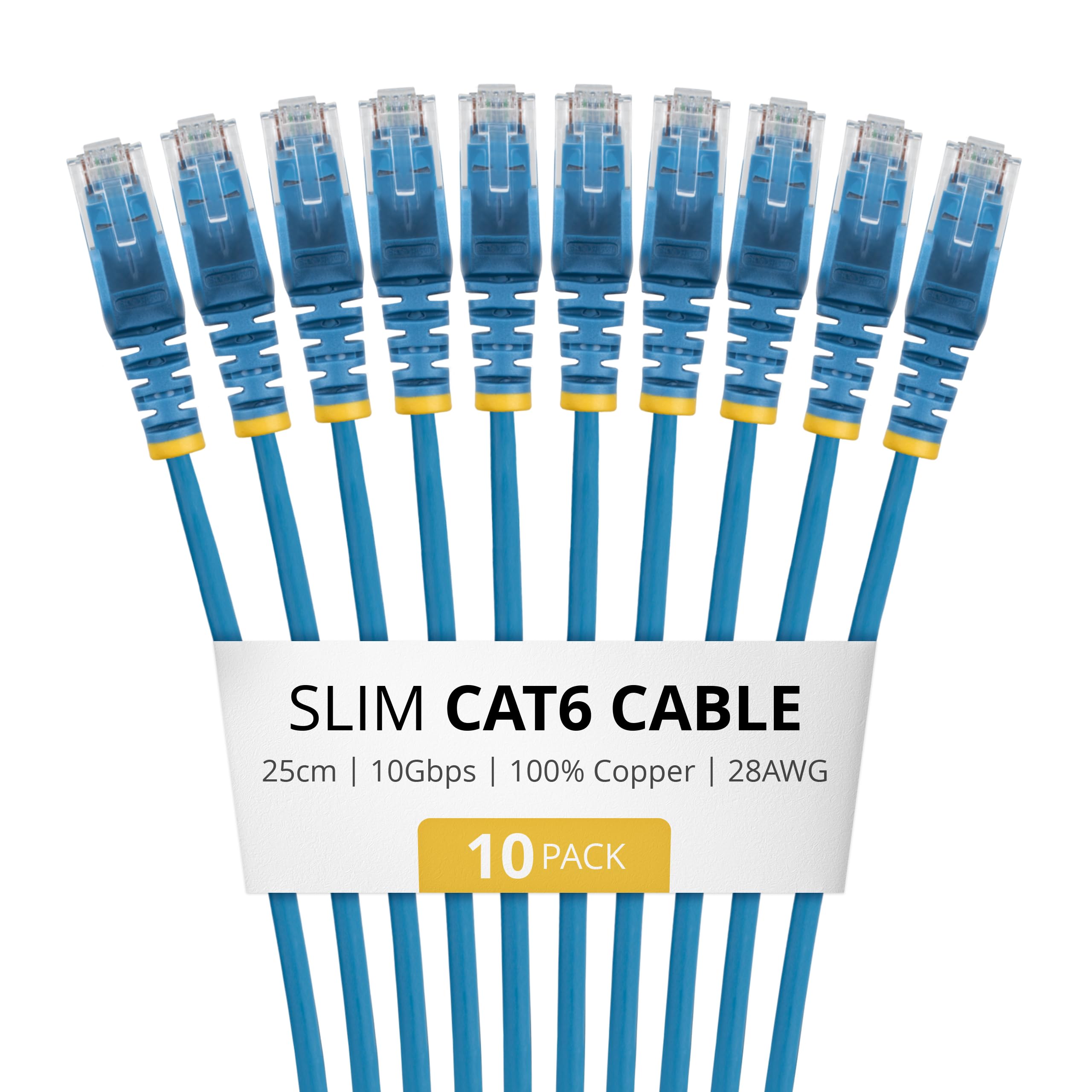 StarTech Cavo Ethernet CAT6 Slim da 25 cm Blu, Confezione da 10, Snagless RJ45 LSZH, Cavo Patch di Rete Sottile 28AWG in Rame Puro
