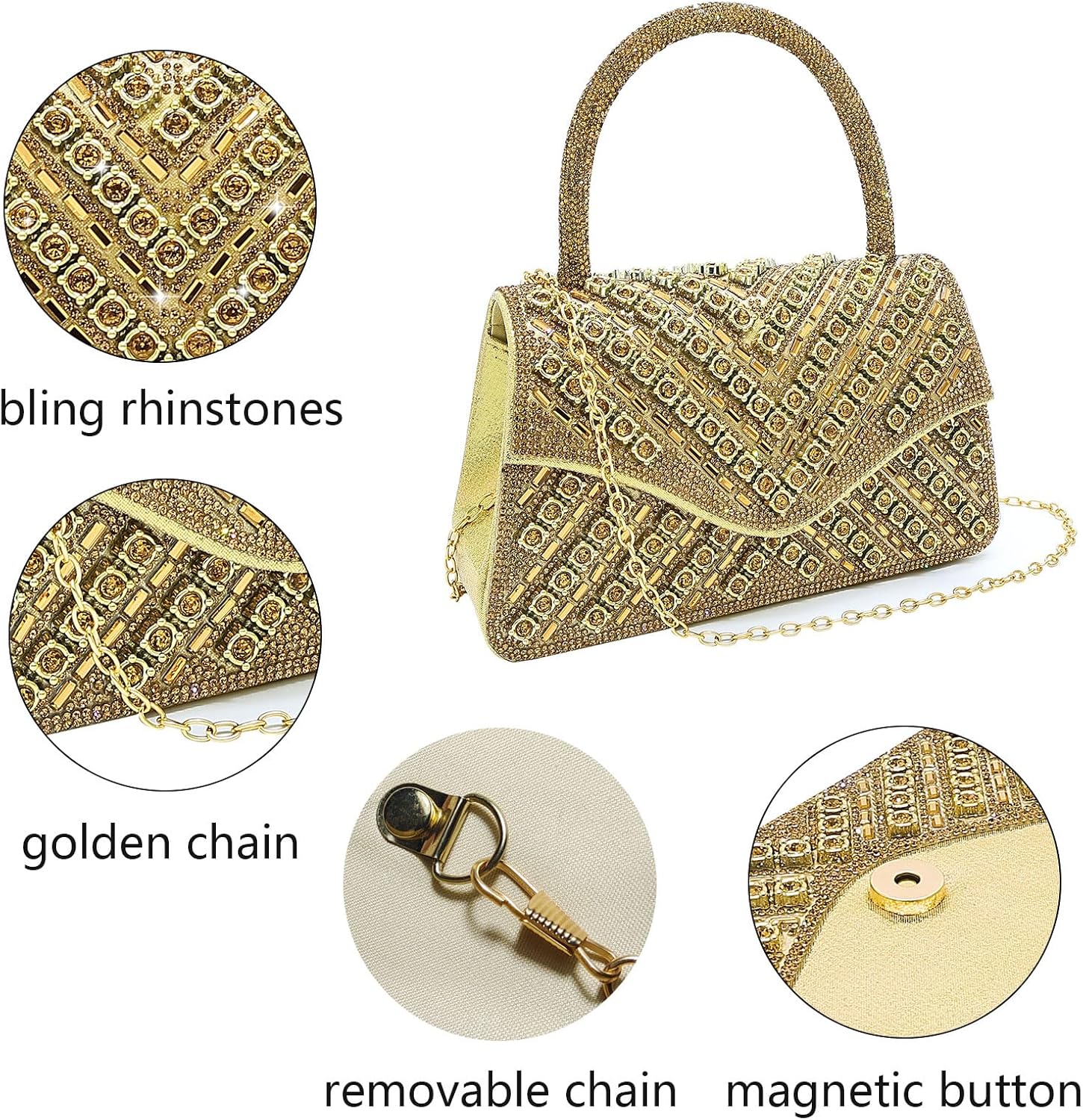 Clutch Purses for Women Sparkly Rhinestones Purses and Handbags for Wedding Party Evening Crossbody Bag with Chain - Image 5