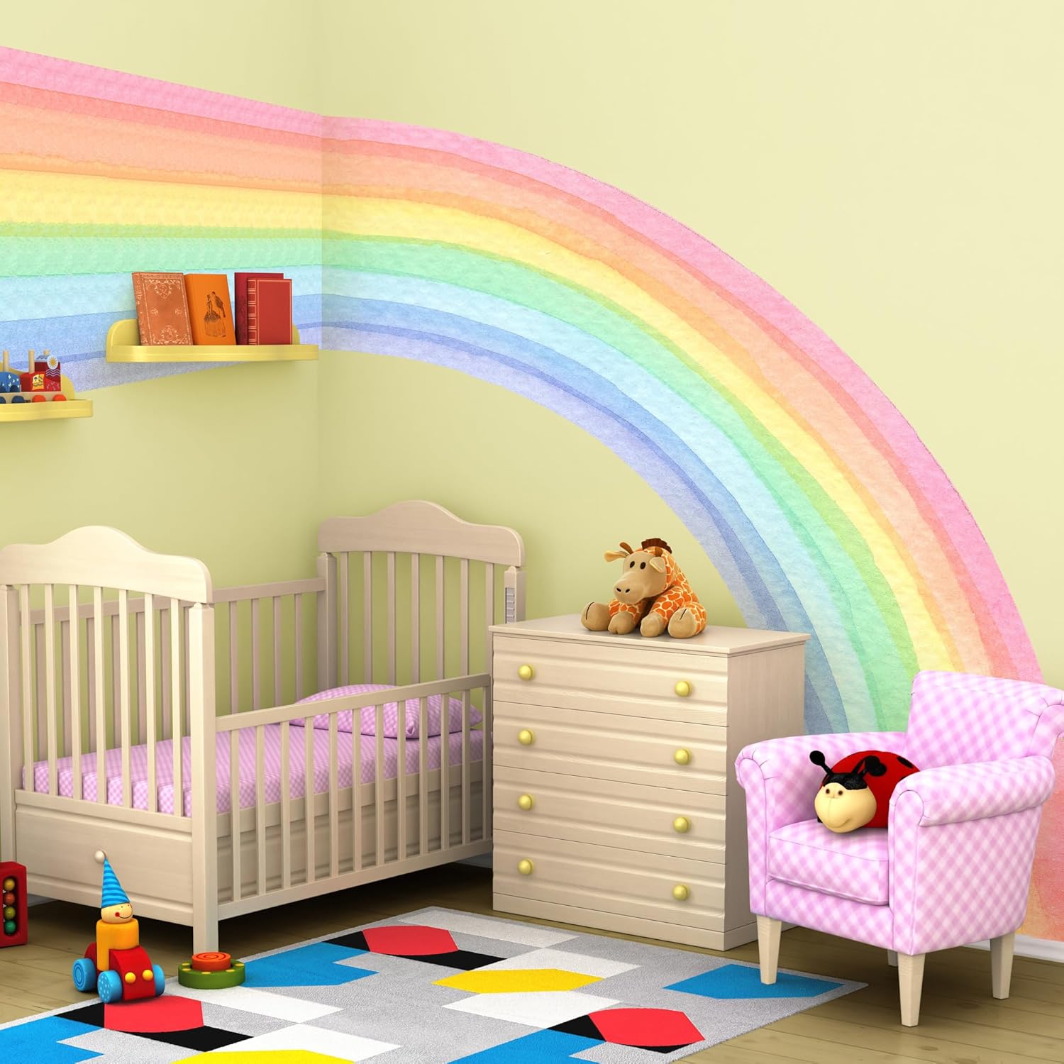 Removable Large Boho Watercolor Half Rainbow Wall Stickers