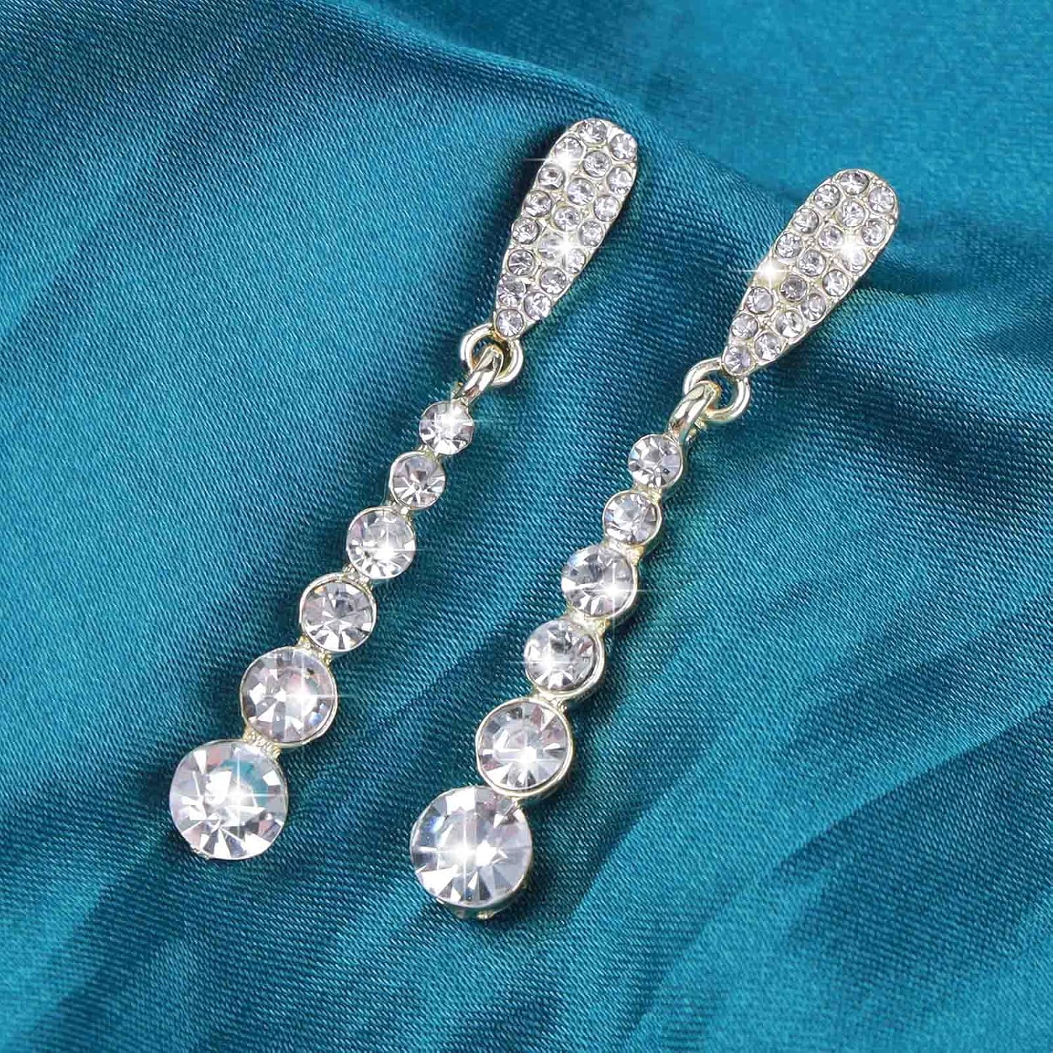 Vintage Long Rhinestone Drop Earrings Gold Cz Teardrop Stud Earrings Linear Crystal Dangle Earrings Sparkly Cz Tassel Chain Earrings Jewelry for Women - Image 7