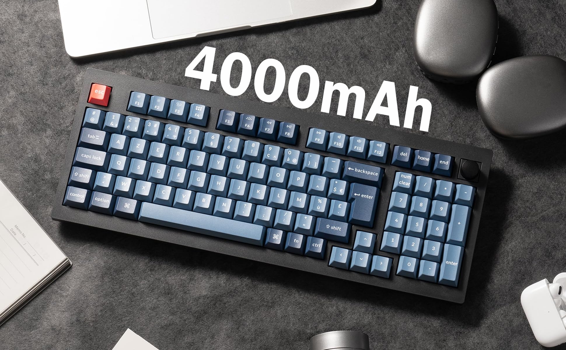 Keychron V5 Max Clavier Mécanique sans Fil Personnalisé, 2.4G Hz Bluetooth Cable Connection QMK/Via Programmable, Lumière RVB Hot-Swap Gateron Jupiter Rouge Switch pour Mac/Windows/Linux FR Layout