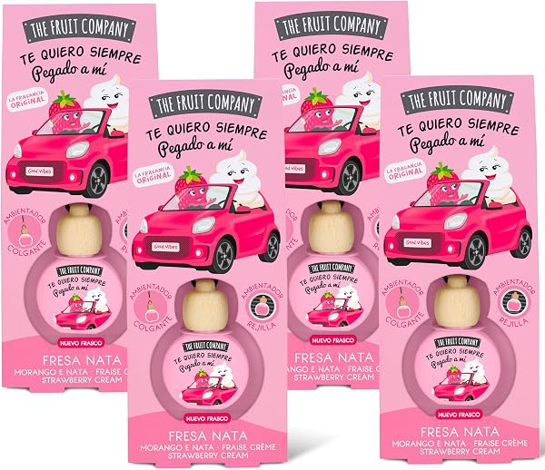 The Fruit Company - Ambientador de coche con Absorbe olores, aroma frutal FRESA NATA, Pack de 4 unidades - 1