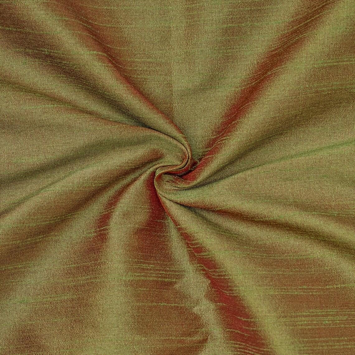 Fabric Mart Direct Green and Orange Faux Silk/Art Silk Fabric By The Metre, 8 Continuous Metres 107 cm Width Slubeed Faux Silk Solid Color Green Wholesale Silk Upholstery Fabric for Curtains
