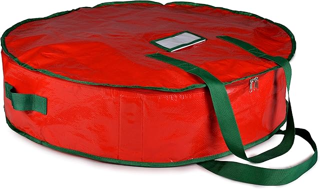 Christmas Wreath Storage Bag - 30" X 7" - Durable Tarp Material, Zippered, Reinforced Handle and Easy to Slip the wreath In and Out. Protect Your Holiday Wreath from Dust, Insects, and Moisture.