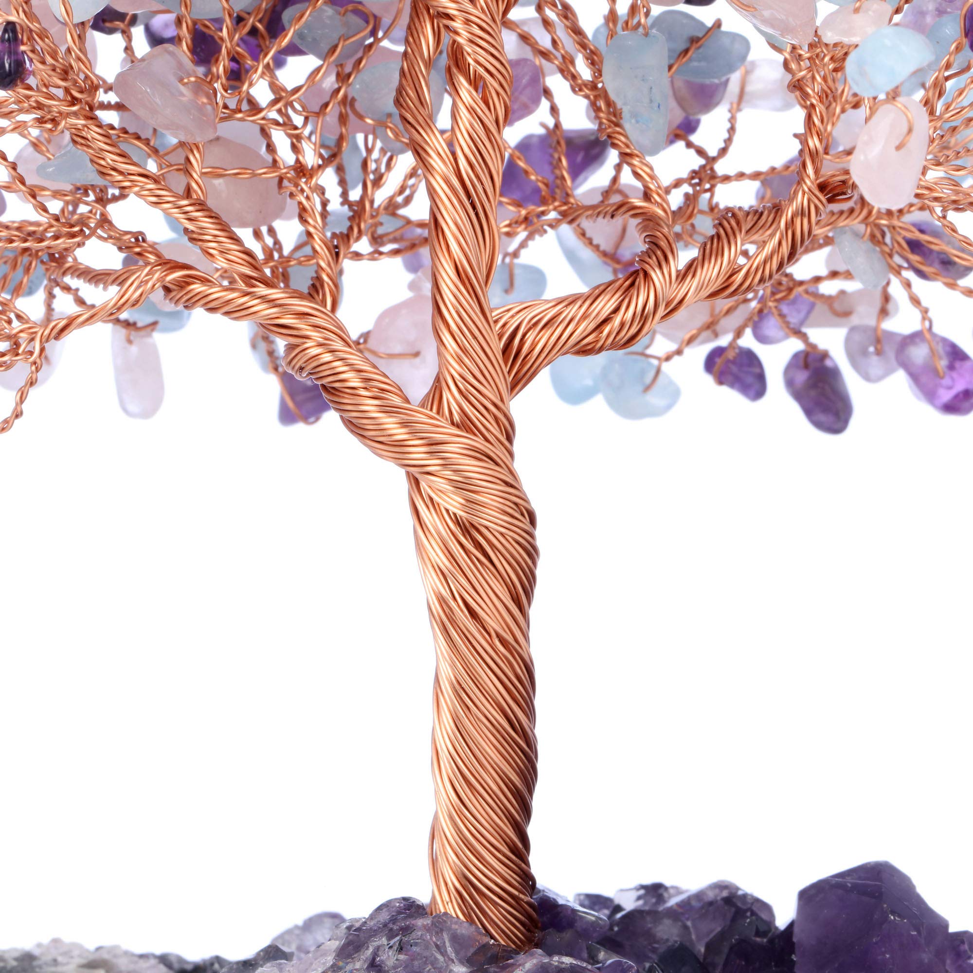 Jovivi Natürlicher Amethyst + Aquamarin + Rosenquarz Heilkristall Geldbaum auf Amethyst Cluster Geode Druzy Base Feng Shui Kristalle für Home Office Schreibtischdekorationen, Reichtum, Glück