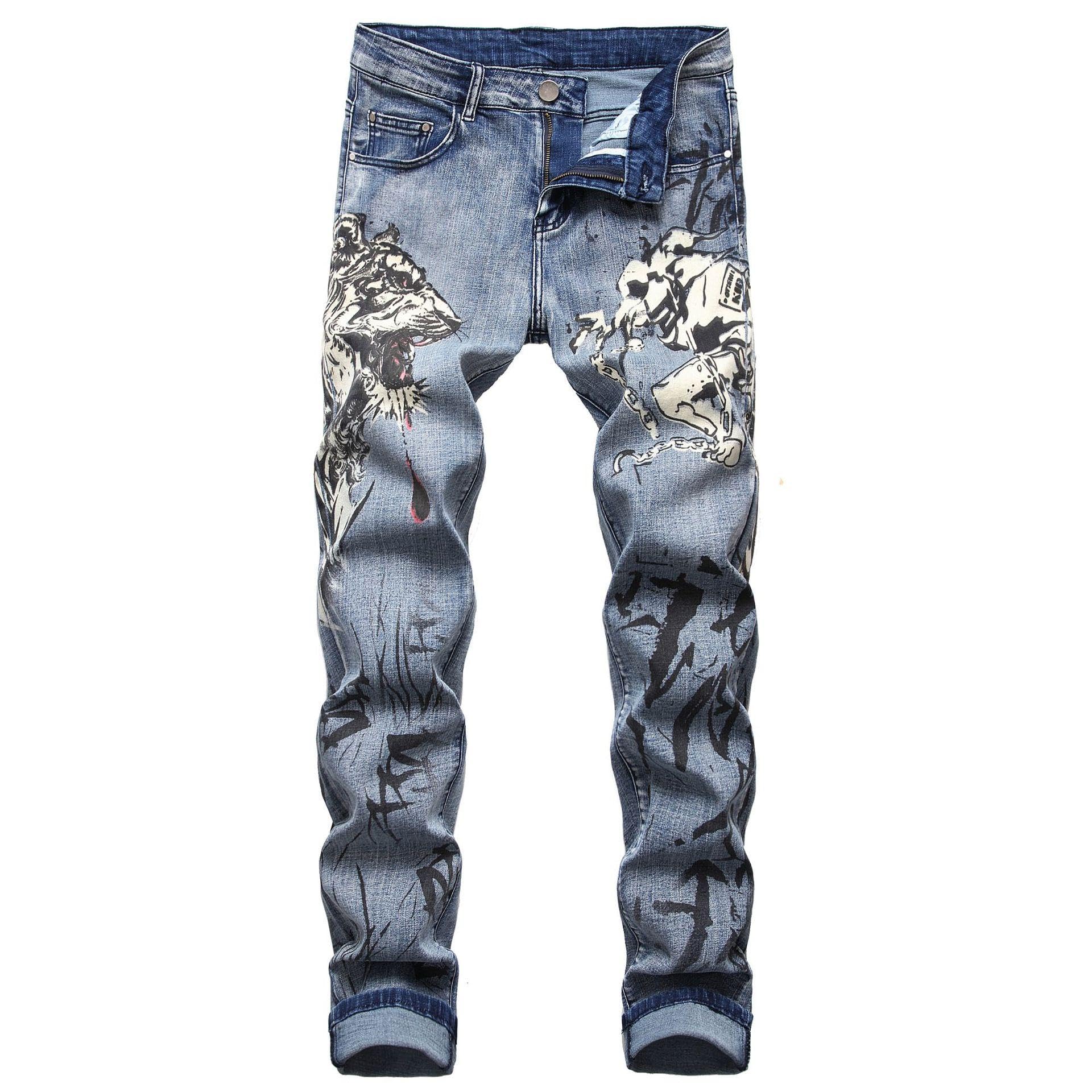 Jeans Pantalon 3D-Bedruckte Stretchjeans Für Herren Mit Personalisierten Mustern Trendige Lässige Schmal Geschnittene Jeanshose Für Herren
