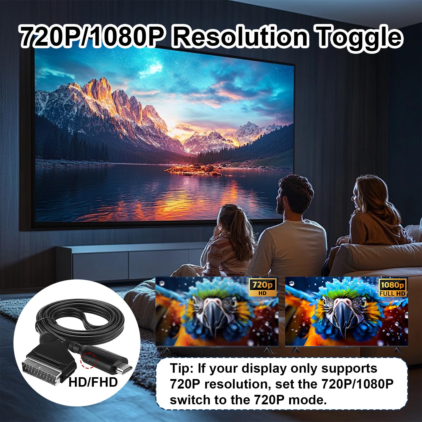 DUSEKI Convertidor Euroconector a HDMI Entrada Scart Salida HDMI Todo en uno Apoyo 720/1080P Convertidor Audio de Vídeo con Scart Cable para HDTV STB VHS Xbox PS3 Sky DVD BLU-Ray — view 6