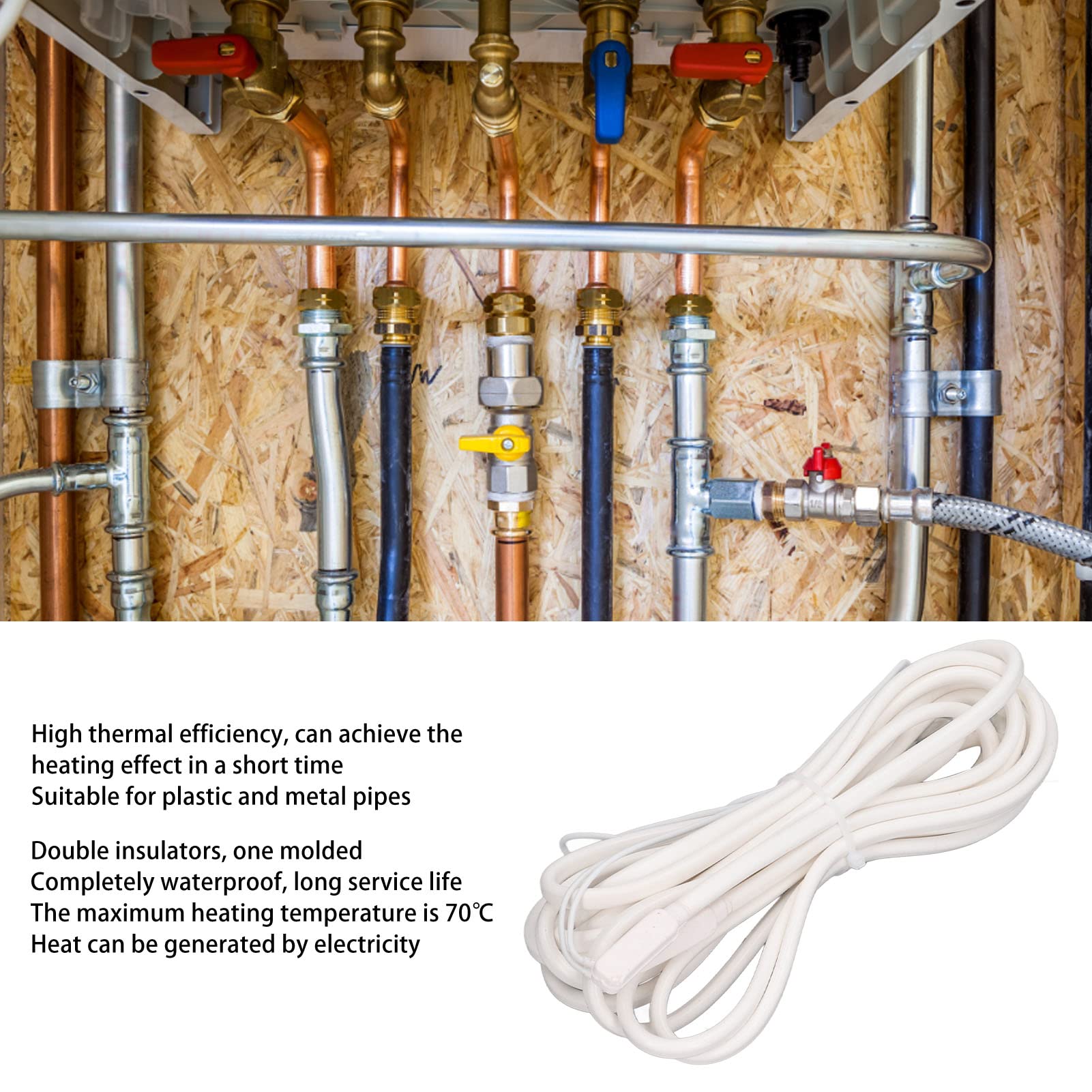 Kabel grzewczy z gumy silikonowej 5 m 200 W 70 ℃ Frosting Kabel grzewczy do ochrony przed zamarzaniem Bezpieczny w użyciu Szybkie ogrzewanie z łatwą obsługą