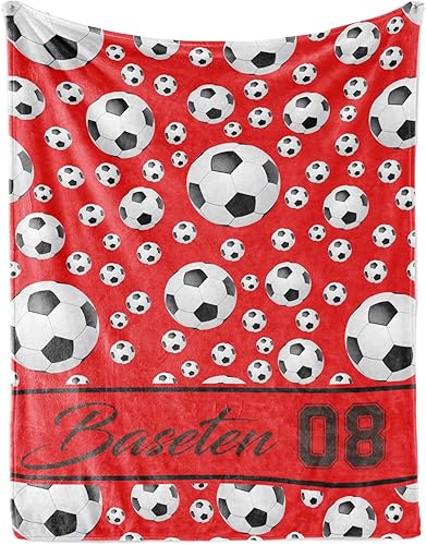 Manta de fútbol personalizada con nombre, manta con nombre personalizado, manta suave para deportes de fútbol, manta de cama roja, regalos disponible en Yaxa Peru