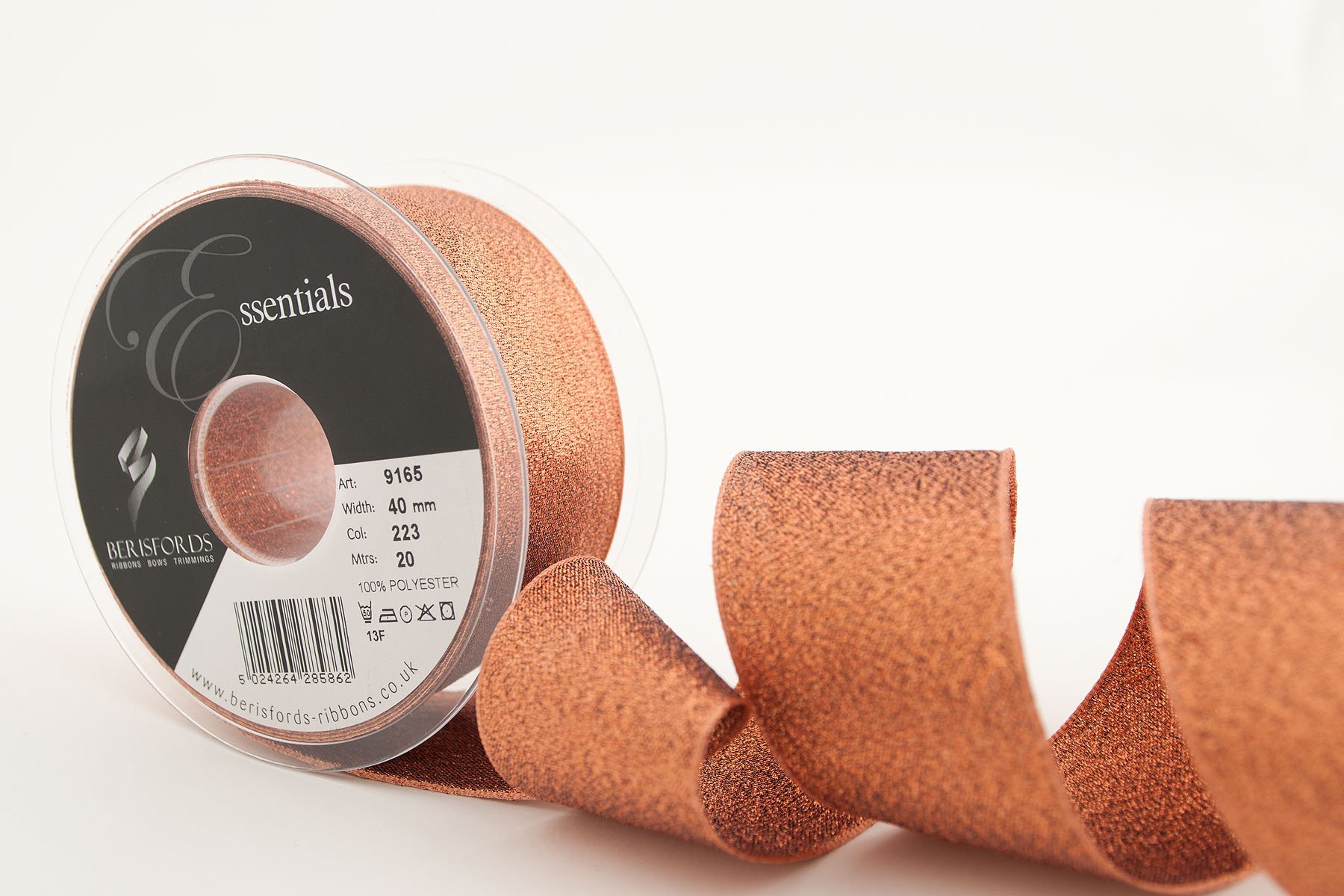 Berisfords 9165 20 m x 40 mm Glitz and Glamour Metallic Lame Ribbon, Copper