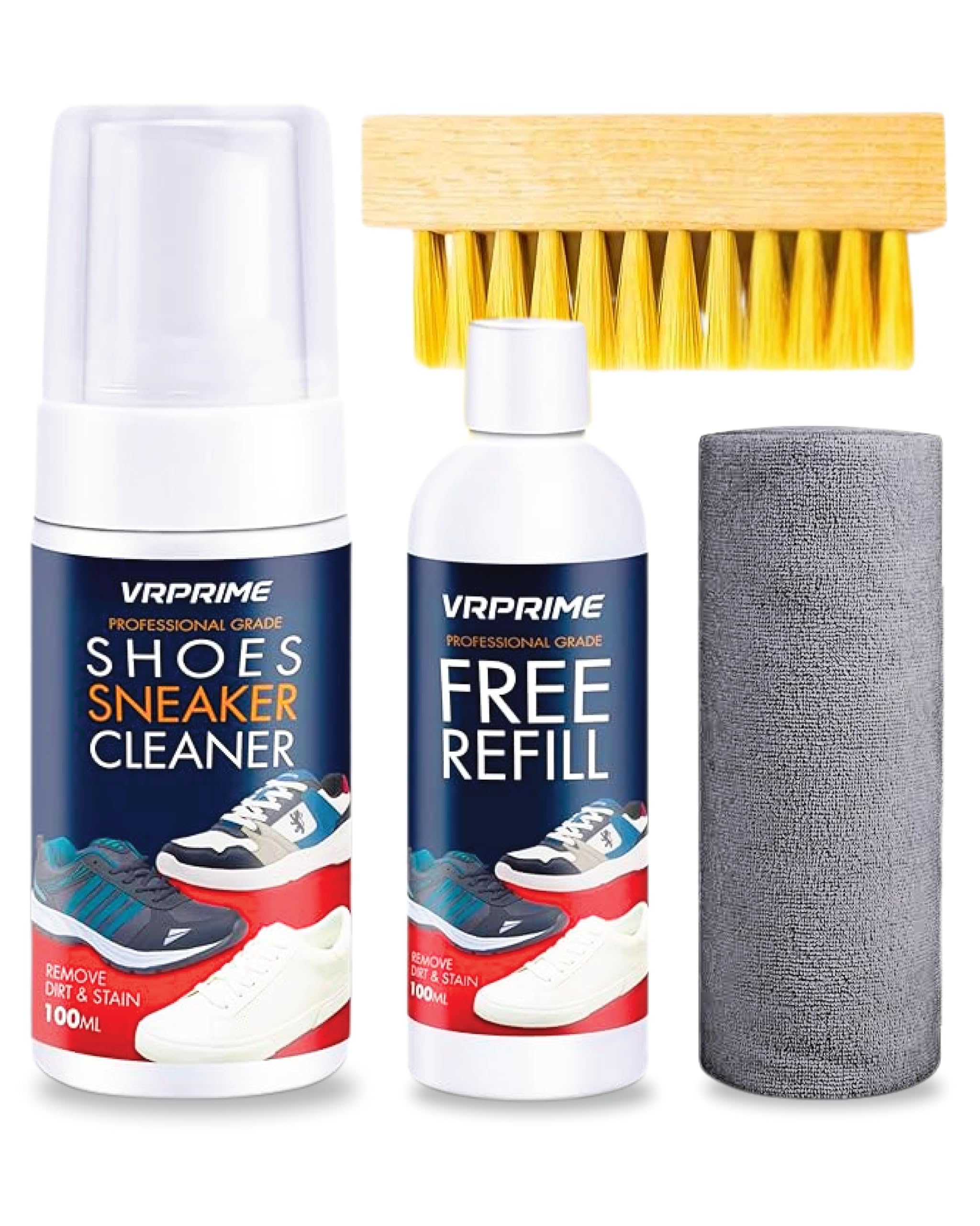 Shoe Sneaker Cleaning Kit | Suitable for Nubuck, Canvas, Knit, Trainers & Sports Shoes | With Brush, Microfibre cloth & Refill Bottle