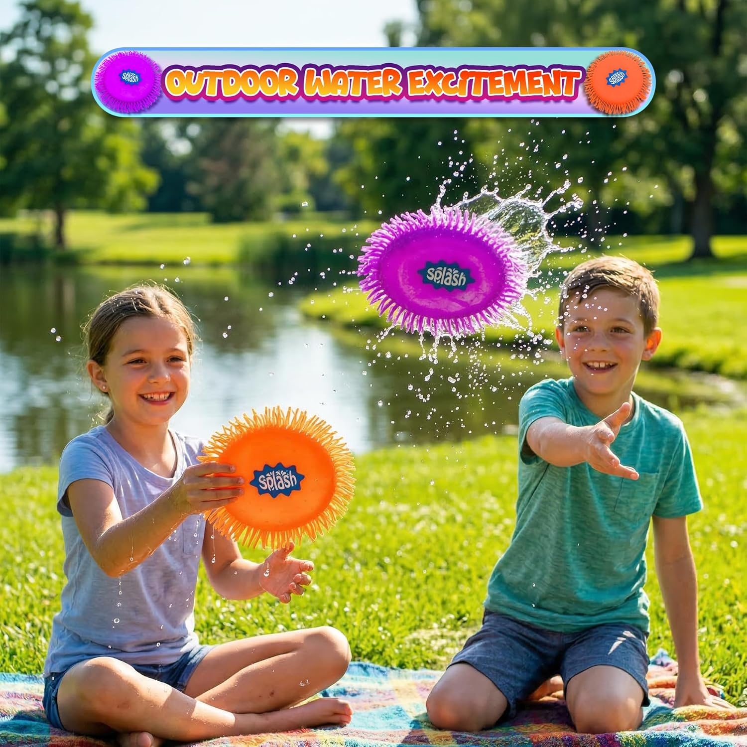 4E's Novelty 6 Pack Water Splash Discs, Throw & Catch Game, Floating Soft Pool Toy, Reusable Splash Balls Bombs, Pool Toys that Float for Kids Adults, Beach Games, Outdoor Water Games
