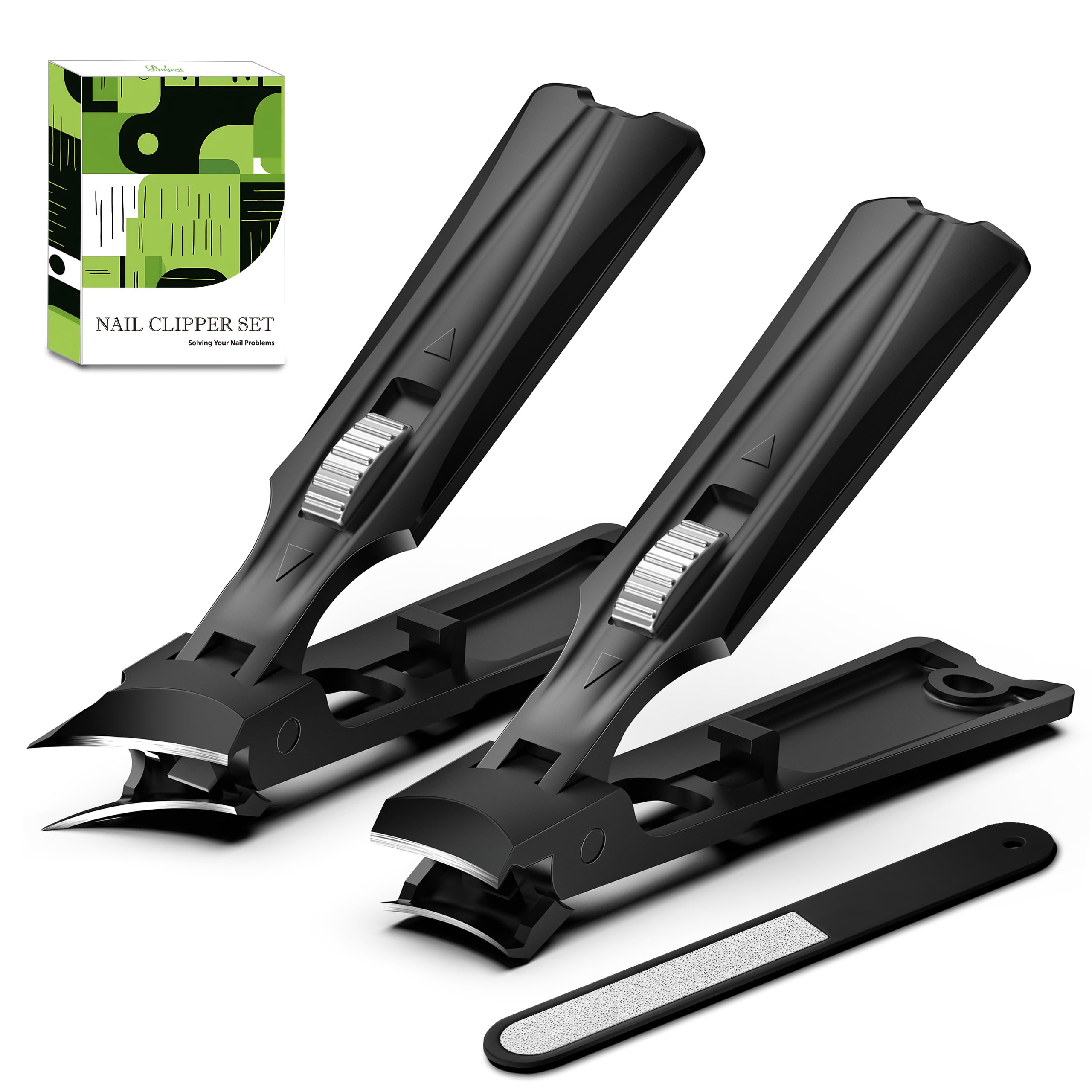 BALUCA Heavy Duty Toenail Clippers for Men & Seniors - Ultra Sharp Wide Jaw Nail Clipper for Thick & Ingrown Toenails, Long Handle Toe Nail Clipper for Seniors, Anti-Splash Design & Safety Lock
