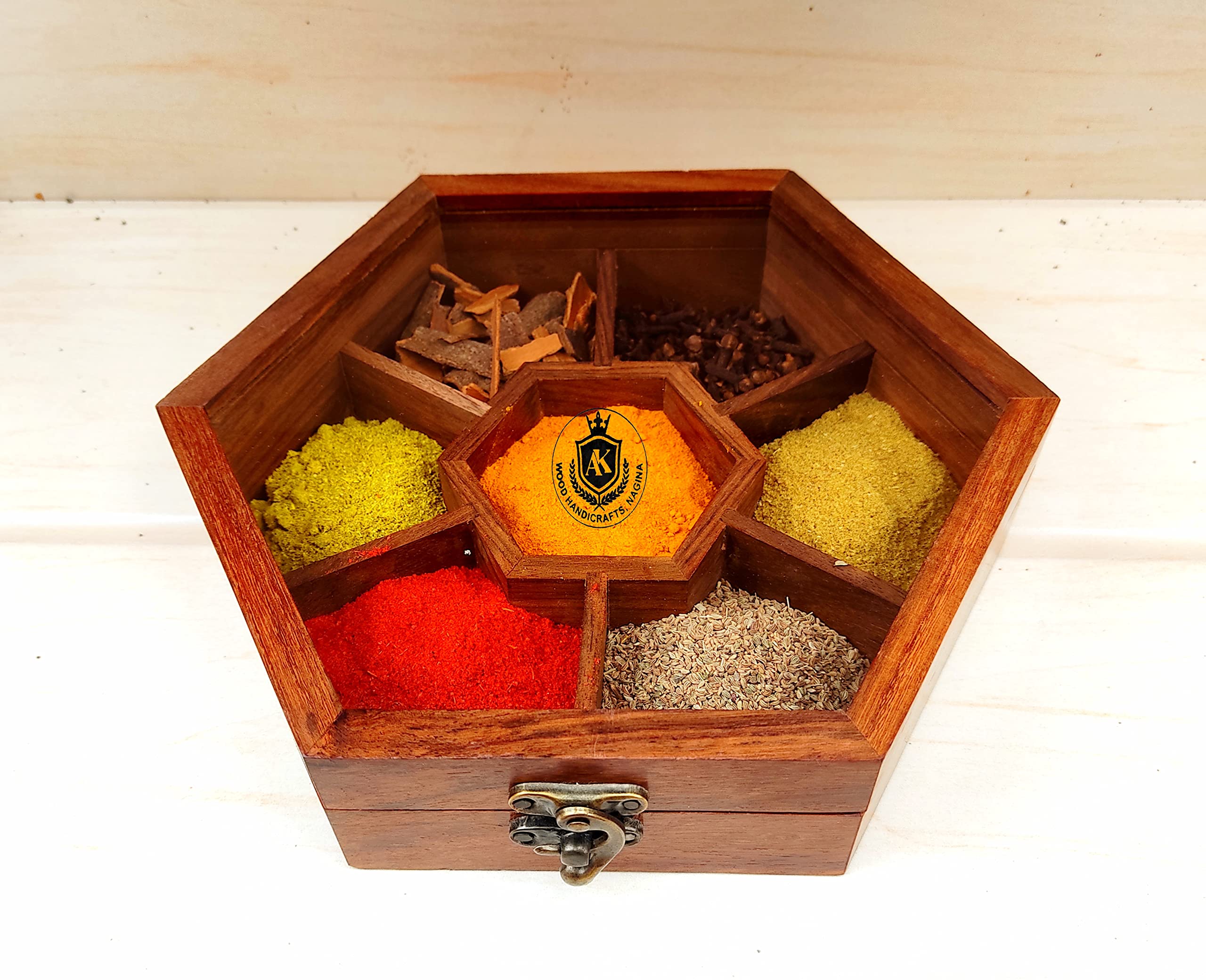 Buy AK WOOD HANDICRAFTS Handmade Wooden Hexagon Shape Spice & Dry