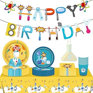 JeVenis Science Birthday Party Supplies Science Birthday Banner Science Party Decoration Science Party Favors Science Party Plates Mad Science Party Supplies