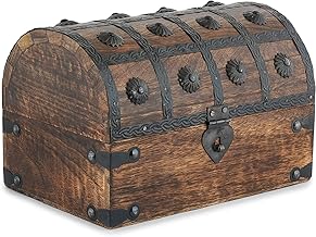 Ajuny Wooden Pirate Treasure Chest – 23 x 15 x 15 cm – Wooden Jewelry Organizer with Shell Strips – Wooden Storage Chest Pirate Decoration Decorative Box Keepsake Box
