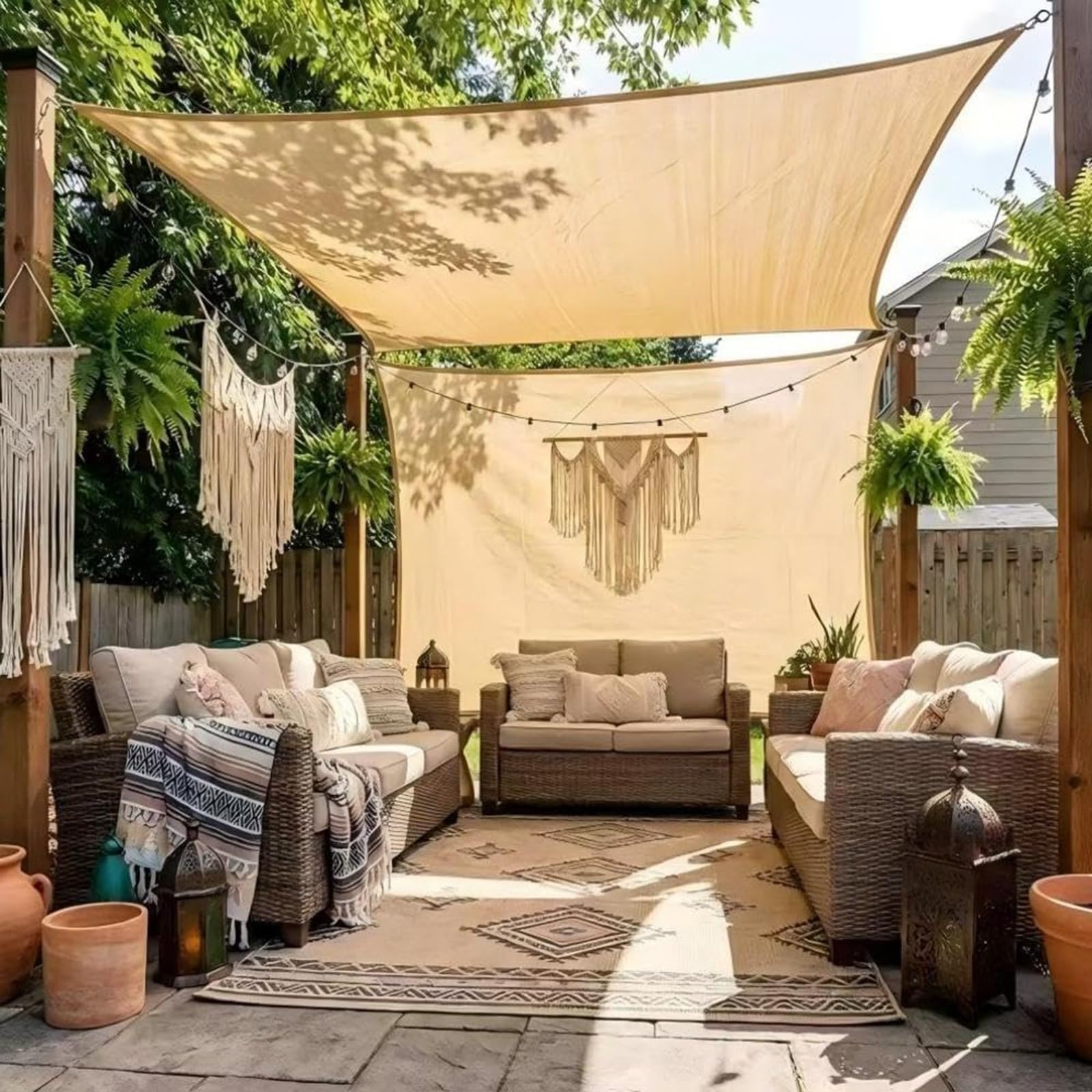Telo Ombreggiante da Campeggio per Esterni con Anti UV al 90%, Tessuto Antivento Traspirante, Rete Ombra per Tende Picnic Spiagge Giardini(4x9.0m/13.1′x29.5′)