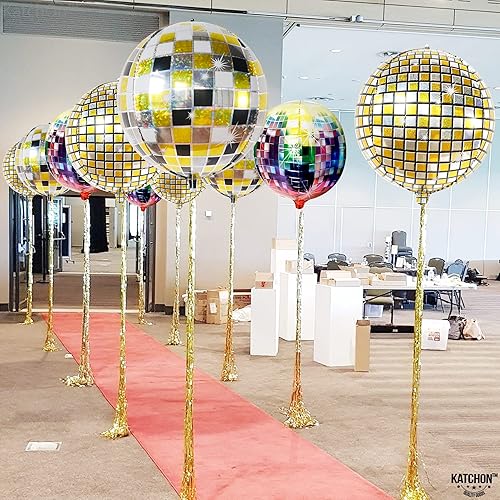 Miniatura 7 de KatchOn Globos de bola de discoteca multicolor, 22 pulgadas, paquete de 9 | Decoración de bola de discoteca con acabado de espejo 4D para fiesta de