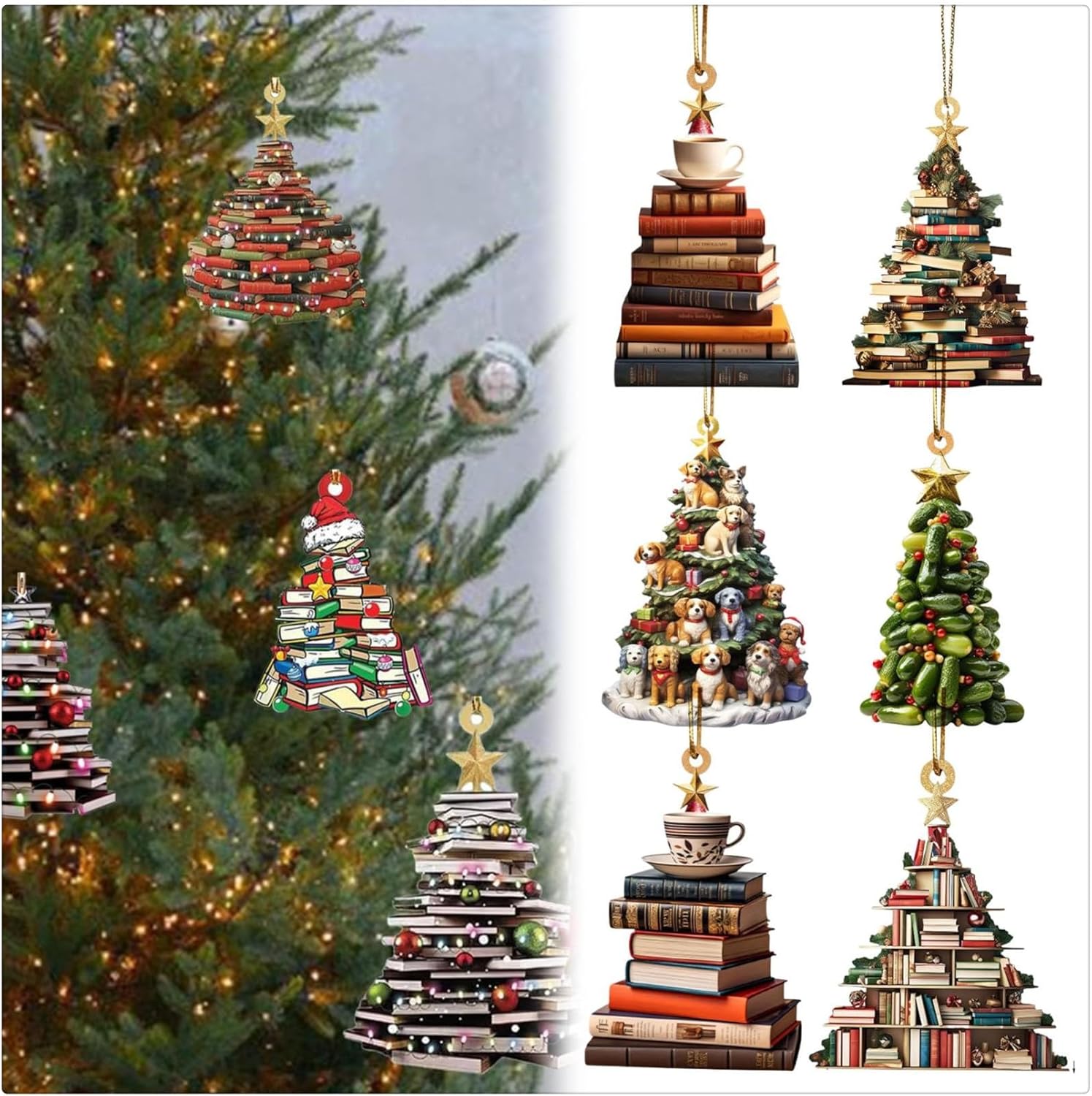 Christmas Tree Shape Bookshelf Pendant,Elegant Wooden