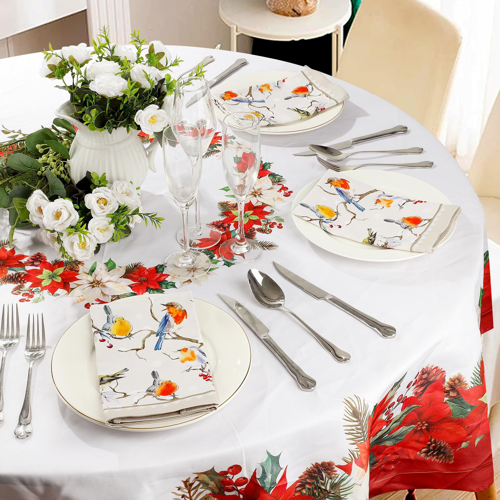 Set 4 Tovaglioli Di Natale In Cotone 100% – Motivo Floreale Natalizio, 45x45 Cm, Riutilizzabili, Per Feste, Hotel, Ristoranti, Lavabili In Lavatrice