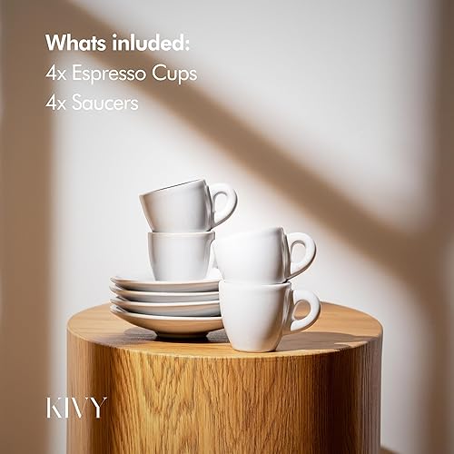 Vista 5 de KIVY Tazas de Gres para Espresso, Juego de 4 Piezas - Diseño Italiano, de Paredes Gruesas, 3 oz, Aptas para Microondas y Lavavajillas Verde