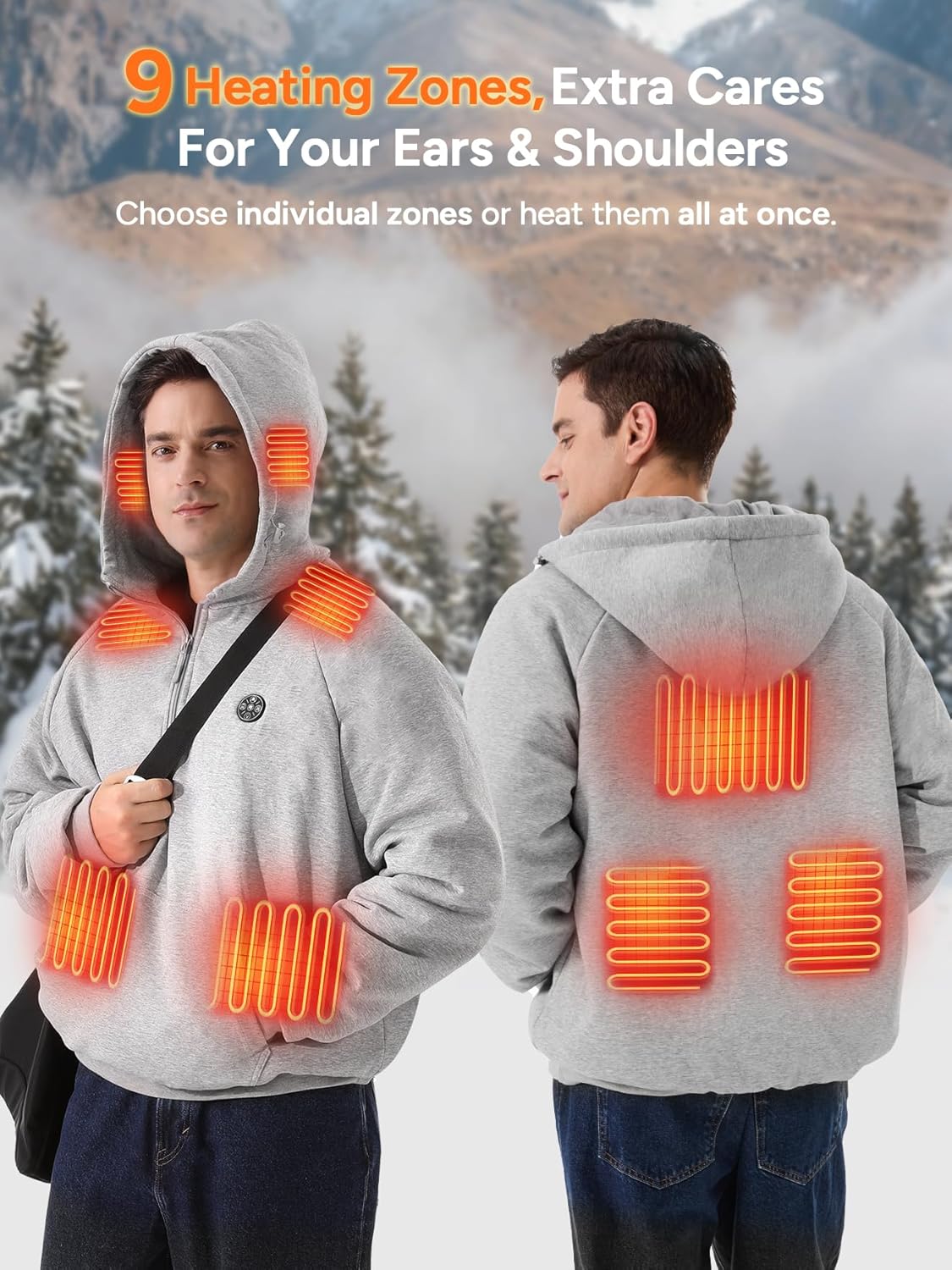 DR.PREPARE Heated Hoodie Unisex with 16000mAh Power Bank, 9 Heat Zones, Max 8H Heating Clothing, Ultra-Thick Plush Hoodie - Image 2