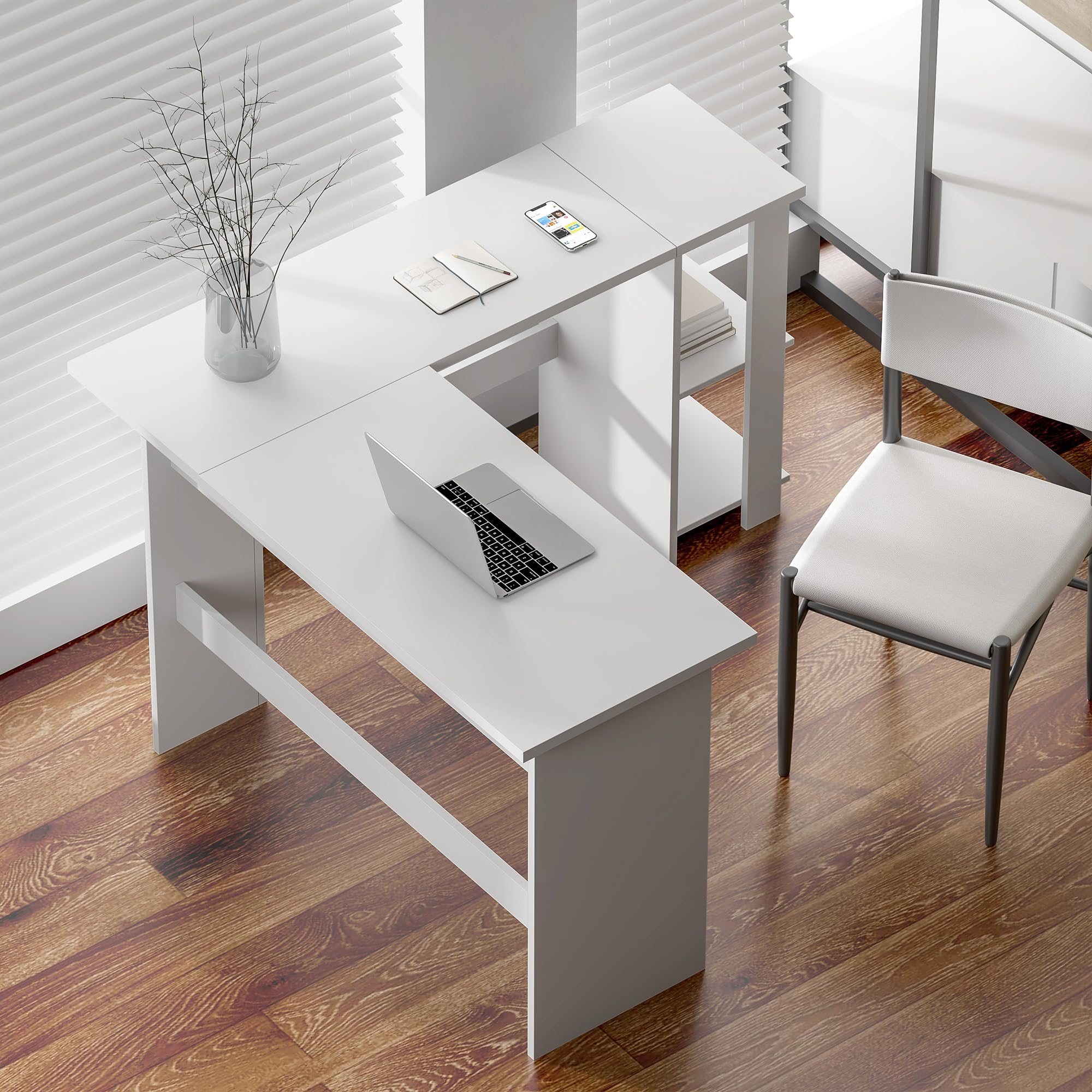 SogesHome Scrivania Angolare grande con 2 Ripiani Scrivania per Computer a Forma L Tavolo PC Robusto Postazione di Lavoro per Casa Ufficio Studio,130 cm x 136 cm