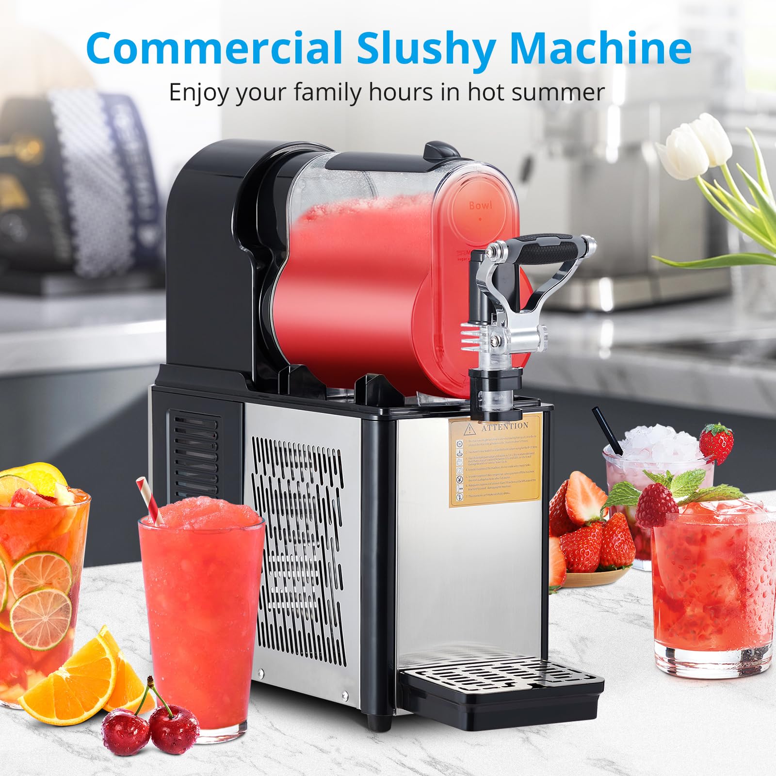 Takywep Commercial Slushie Machine - 0.8 Gal Self-Cleaning, 300W Stainless Steel Margarita Slushy Machine for Frozen Drinks & Snow Melting, Ideal for Home & Coffee Shop