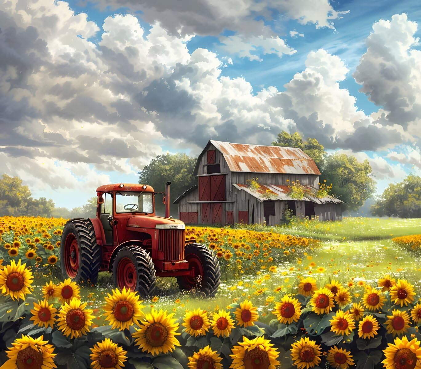 CVURMFH Vintage Tractor Barn Diamond Painting Art Kit for Adults, Nature Diamond Art Painting for Beginners, Landscape Full Drill Square Gem Art Painting 16x20 Inch