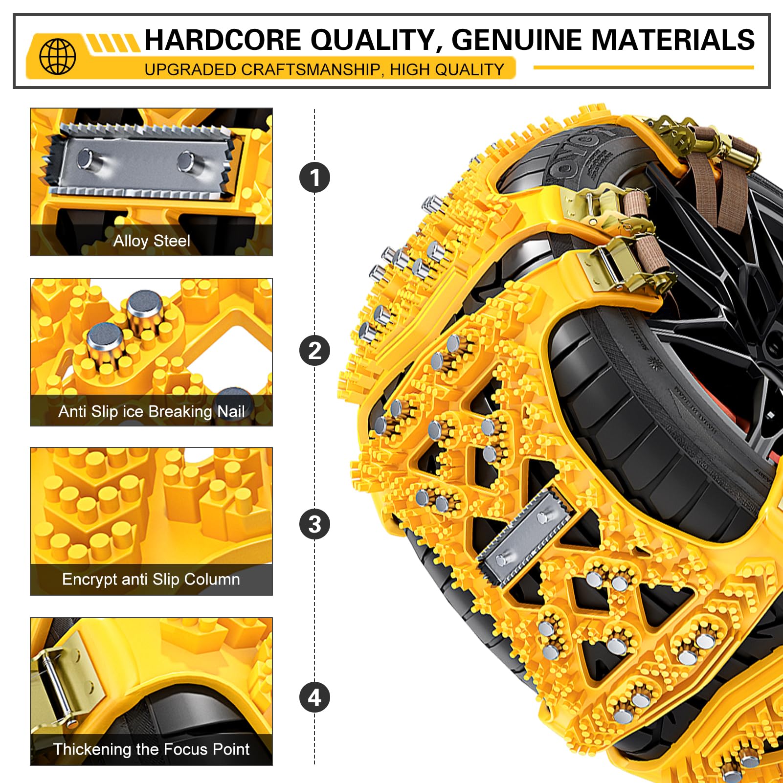 Cadenas de Nieve para Coche Mejoradas, 6PCS Cadenas de Nieve Universales para SUV, Cadenas Tracción Emergencia para Coche, para Hielo, Nieve y Carreteras Fangosas (Ancho Neumático 165mm-265mm)