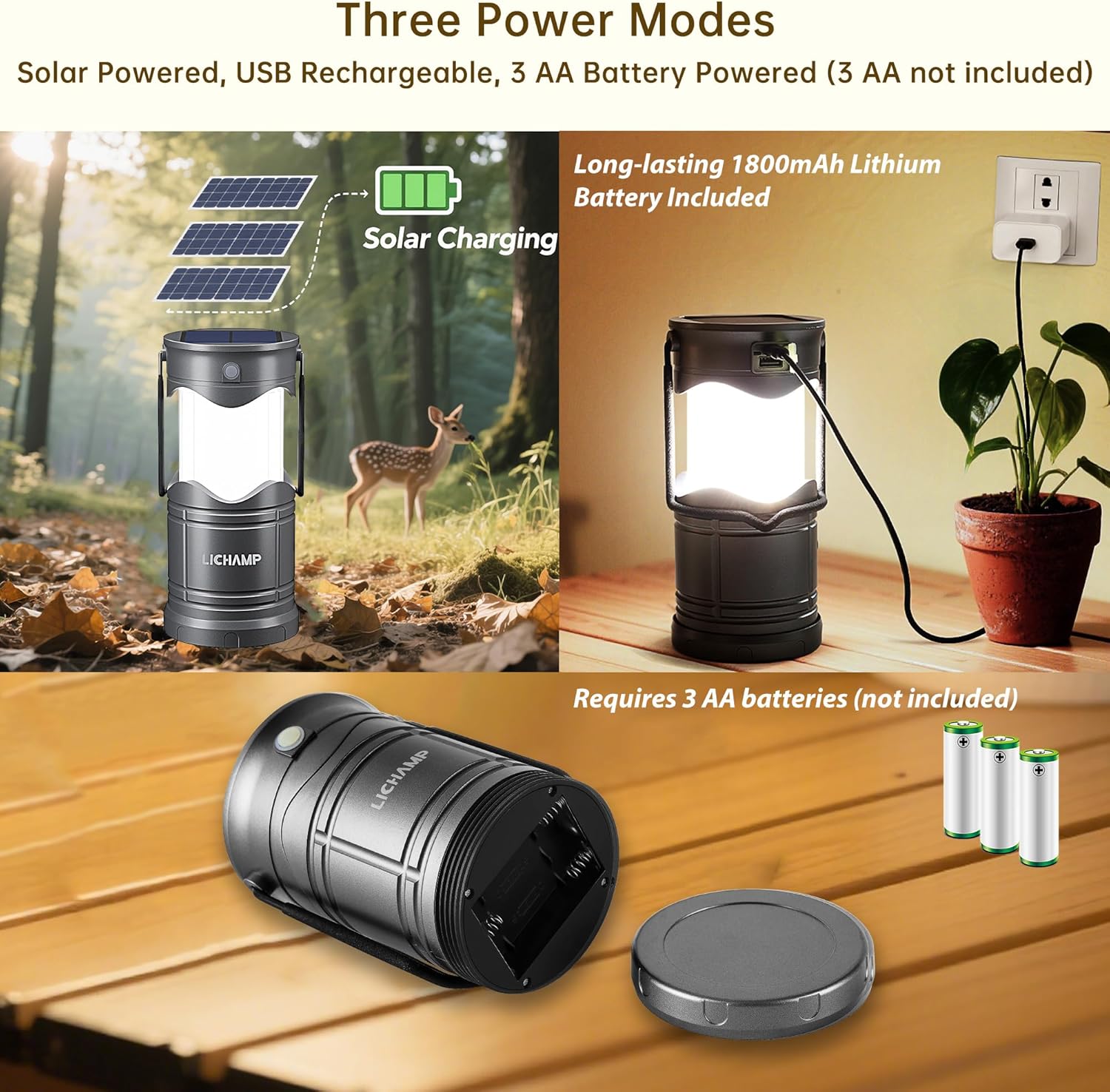 Lichamp 4-Pack Solar Camping Lantern, USB Rechargeable LED Lanterns Battery Powered Pop Up Flashlight Lamps with Three Modes Power for Power Outages Hurricane Supplies Emergency Indoor & Outdoor - Image 2