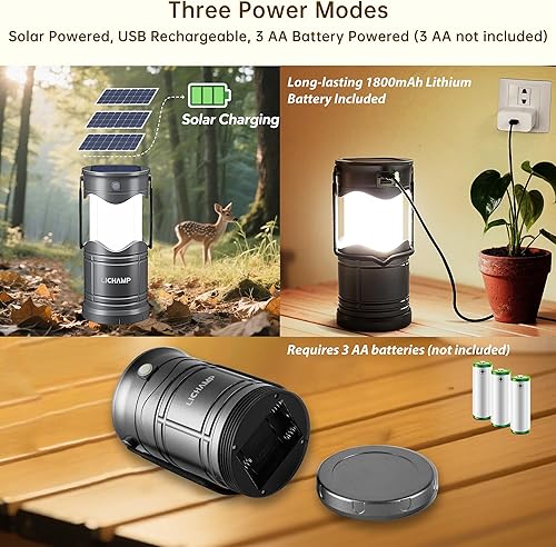 Miniatura 2 de Lichamp Paquete de 2 linternas solares para campamento, linternas LED recargables por USB, lámparas de linterna desplegable con tres modos de