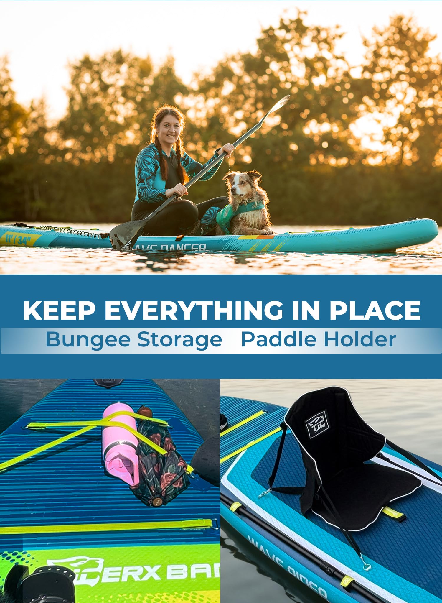 TIGERXBANG Aufblasbares Stand Up Paddle Board Mit Paddleboard Zubehör, Minimalistisches Paddleboard für Erwachsene und Jugendliche Aller Könnensstufen