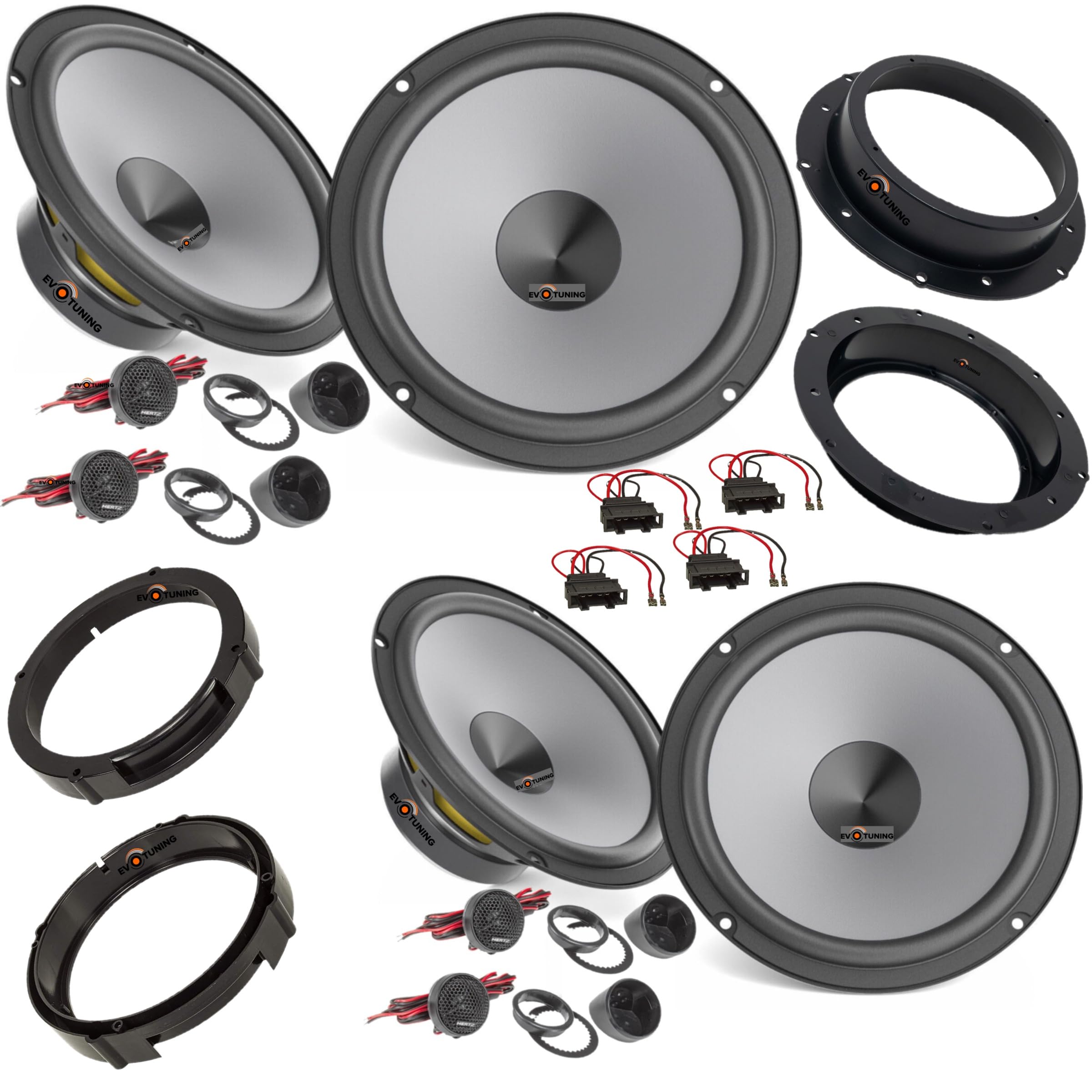 Kit 8 Casse Altoparlanti per VW Golf V 5 dal 2003 al 2008 compatibile con Hertz K165 Anteriori e Posteriori + 4 Anelli Adattatori da 165mm + 2 Cp Connettori (no plug and play)