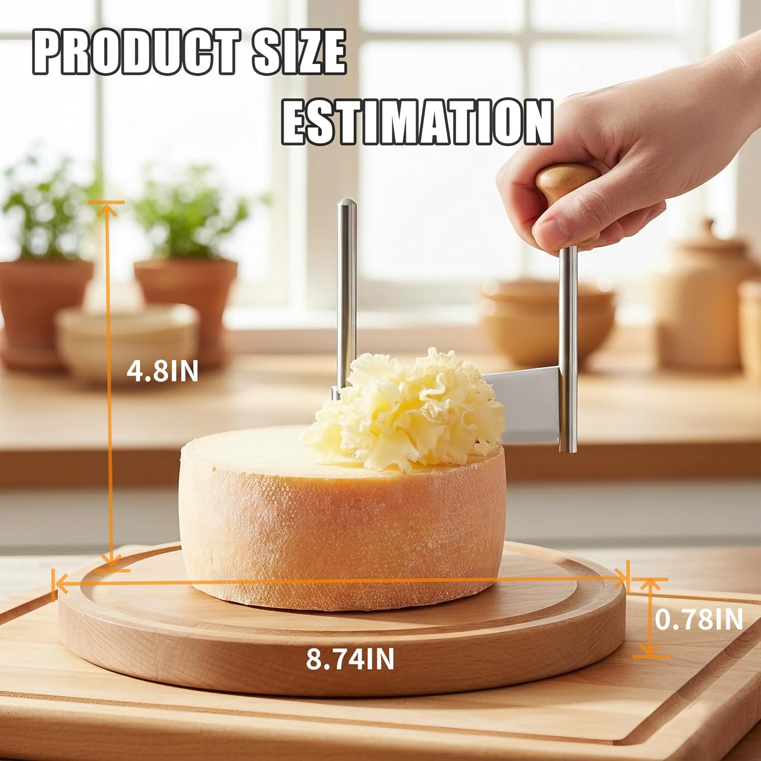Cheese Curler Wheel for i.a. Tête de Moine and Chocolate, Girolle Cheese Shaver with Sharp Stainless Steel Blade and Solid Wood Base, Suitable for Cheese Boards, Desserts & Parties