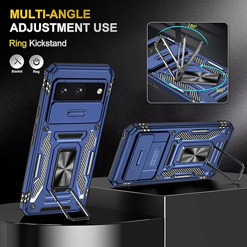 Miniatura 4 de Funda con función atril para Google Pixel 8, Google Pixel 8 con cubierta de cámara deslizante y soporte de anillo giratorio, soporte magnético para