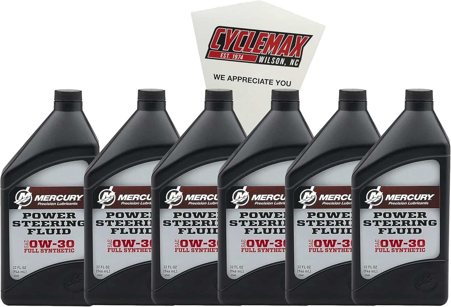 Cyclemax Six Pack compatible with Quicksilver Power Steering Fluid Quarts 858077K01-6PACK Contains Six Power Steering Fluid Quarts and a Funnel