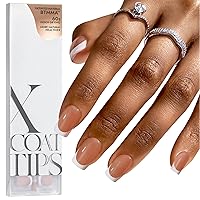 Vista 8 de btartboxnails - Uñas de punta francesa XCOATTIPS, 150 uñas largas cuadradas de punta francesa marrón a presión, uñas de gel con punta francesa