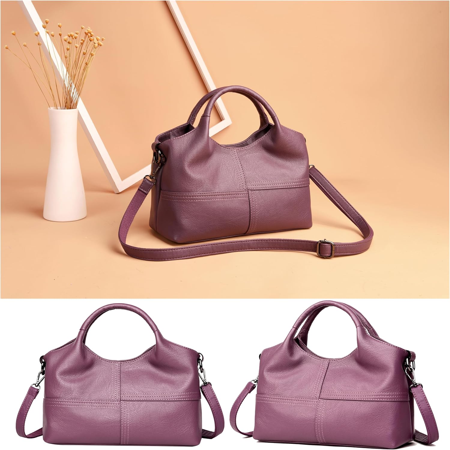 FSD. WG Leather Shoulder Bags Purses and Handbags for Women Top Handle Tote Satchel Ladies Hobo Bags - Image 2